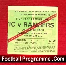 Glasgow Celtic v Glasgow Rangers 1987 – Football Ticket