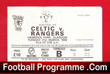 Glasgow Celtic v Glasgow Rangers 1992 – Football Ticket