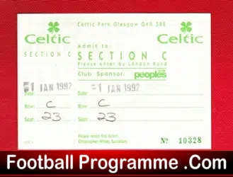 Glasgow Celtic v Glasgow Rangers 1992 – Football Ticket