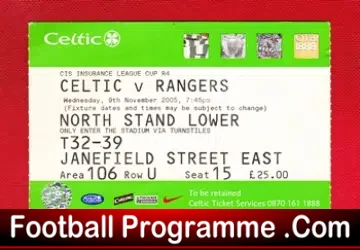 Glasgow Celtic v Glasgow Rangers 2005 – Football Ticket