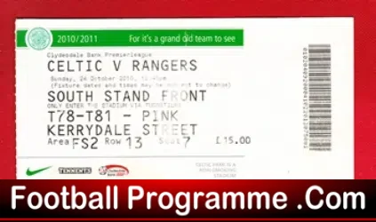 Glasgow Celtic v Glasgow Rangers 2010 – Football Ticket