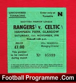Glasgow Rangers v Glasgow Celtic 1978 – Football Ticket