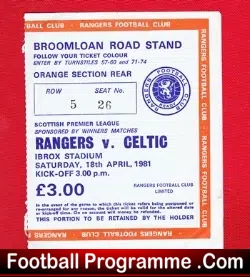 Glasgow Rangers v Glasgow Celtic 1981 – Football Ticket