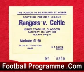 Glasgow Rangers v Glasgow Celtic 1983 – Football Ticket