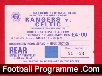 Glasgow Rangers v Glasgow Celtic 1985 – Football Ticket
