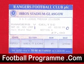 Glasgow Rangers v Glasgow Celtic 1989 – Football Ticket