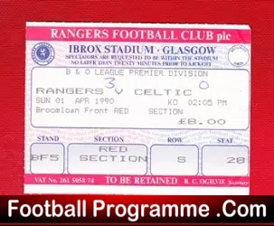 Glasgow Rangers v Glasgow Celtic 1990 – Football Ticket
