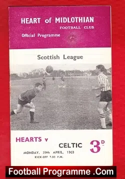 Heart Of Midlothian v Glasgow Celtic 1963 - football programme