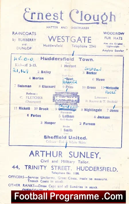 Huddersfield Town v Sheffield United 1946