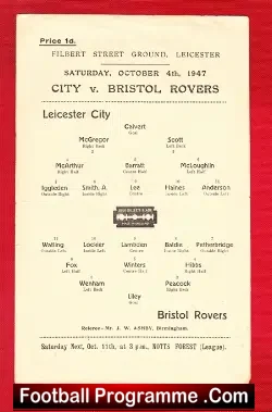 Leicester City v Bristol Rovers 1947 – Reserves Match