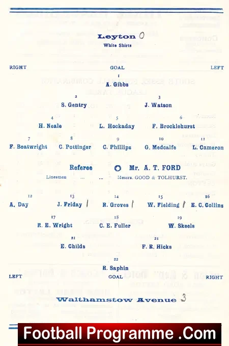 Leyton v Walthamstow Avenue 1939 – 1930s Old Programme