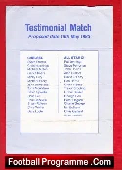 Micky Droy Testimonial Benefit Match Chelsea 1983 + George Best