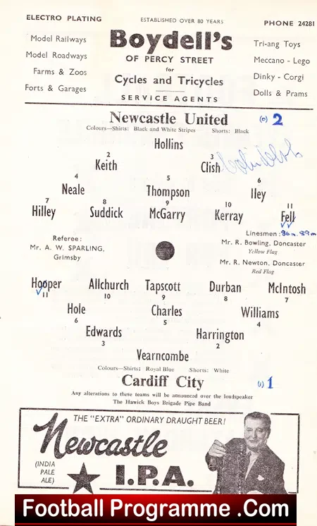 Newcastle United v Cardiff City 1962 – Signed by Colin Clish