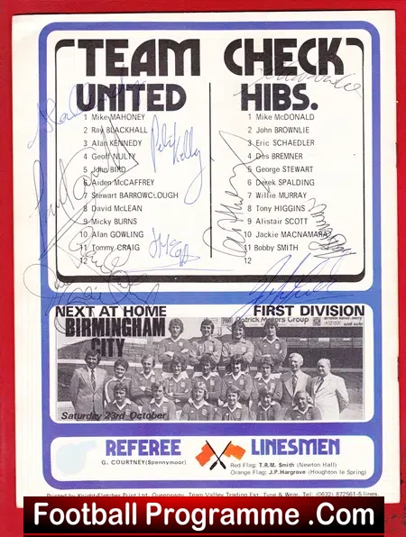 Newcastle United v Hibernian Hibs 1976 Multi Autographed SIGNED