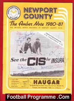 Newport County v Haugar 1980 – Multi Autographed Signed