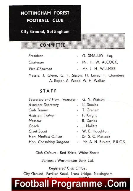 Nottingham Forest Football Club Official Handbook 1960 – 1961