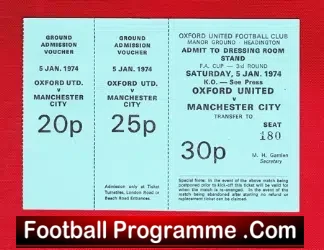 Oxford United v Manchester City 1974 – Full Football Ticket