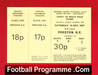 Oxford United v Preston North End 1971 – Full Football Ticket