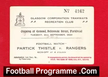 Partick Thistle v Glasgow Rangers 1924 – Opening Of The Ground