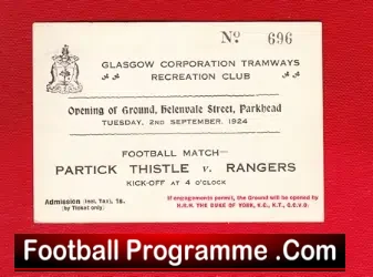Partick Thistle v Glasgow Rangers 1924 – Ground Opening ANTIQUE