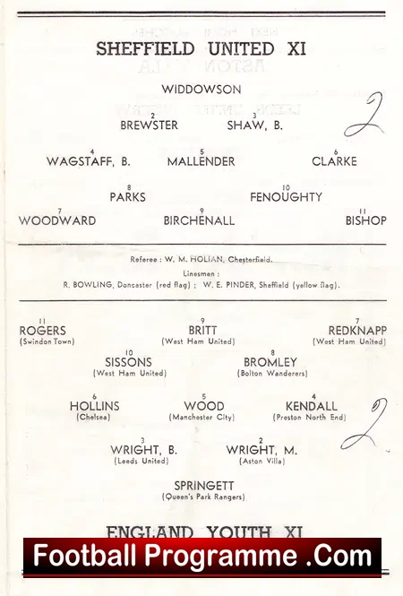 Sheffield United v England 1964 – Under 23 Representative Match