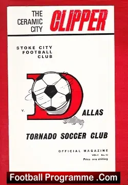 Stoke City v Dallas Tornado 1969 - USA America Soccer Team - football programme