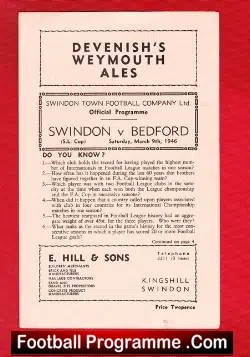 Swindon Town v Bedford Town 1946 – Official Football Programme