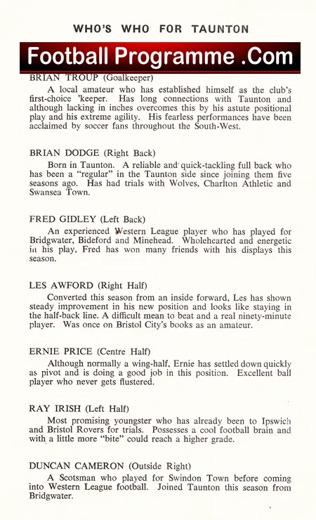 Taunton v All Star Guest XI 1960
