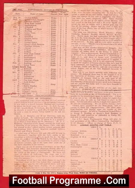 Tottenham Hotspur v Aldershot 1944 – War Time Programme