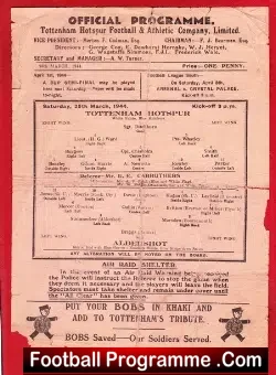 Tottenham Hotspur v Aldershot 1944 – War Time Programme