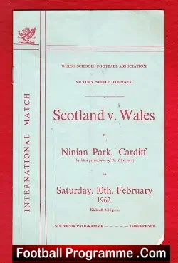 Wales v Scotland 1962 – Schools Match at Ninian Park Cardiff