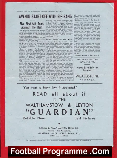 Walthamstow Avenue v Southall 1942 – Rare 1940s Herts League