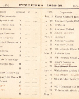Andover Athletic Football Club Match Fixtures List 1924 – 1925