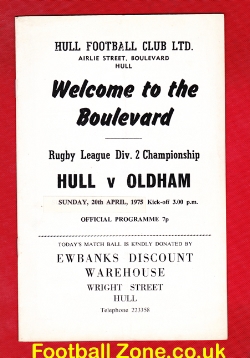 Hull Rugby v Oldham 1975