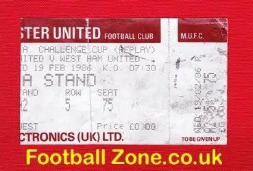 Manchester United v West Ham United 1986 - Ticket Replay Match