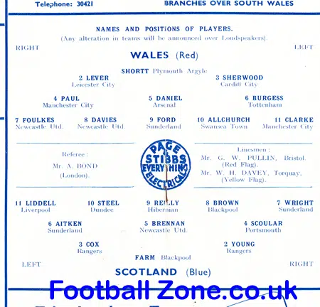 Wales v Scotland 1952 – Ninian Park Cardiff