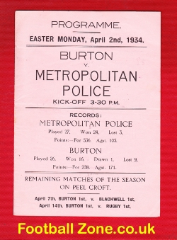 Burton v Metropolitan Police 1934 – Rare 30s Rugby Programme