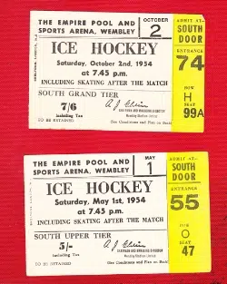 Wembley Ice Hockey Old 1950s Tickets 1954