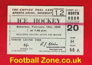 Wembley Ice Hockey Old 1940s Ticket 1949
