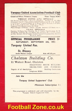 Torquay United v St Blazey 1952 – Reserves Match