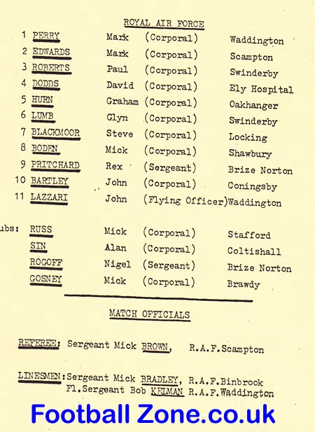 Football League X1 v RAFFA 1980 – at Sutton Town Lowmoor Road