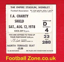 Nottingham Forest v Ipswich Town 1978 - Charity Shield Ticket