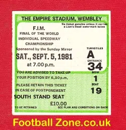 World Speedway Individual Championship Final 1981 – Ticket