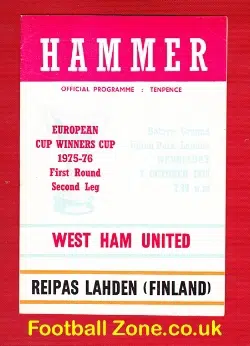 West Ham United v Reipas Lahden 1975 - ECWC Finalnd