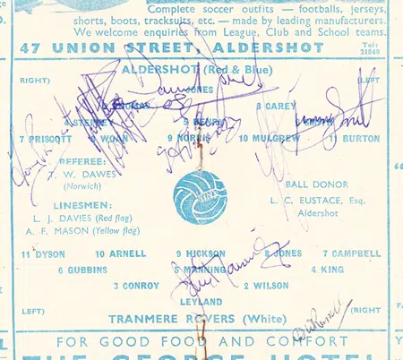 Aldershot v Tranmere Rovers 1962 – Multi Autographs Signed
