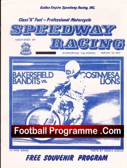 America Speedway Programme Bakersfield California 1972 - speedway programme