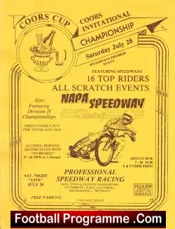 America Speedway Programme Napa California 1980s - Coors Cup - speedway programme