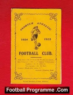 Andover Athletic Football Club Match Fixtures List 1924 - 1925 - football memorabilia