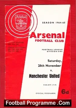 Arsenal v Manchester United 1964 - football programme