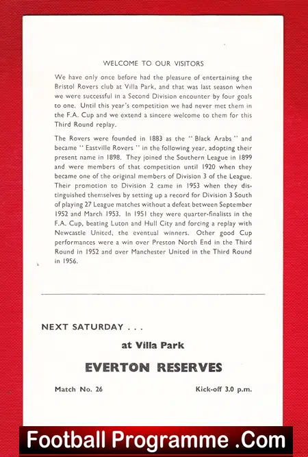 Aston Villa v Bristol Rovers 1961 – FA Cup Replay
